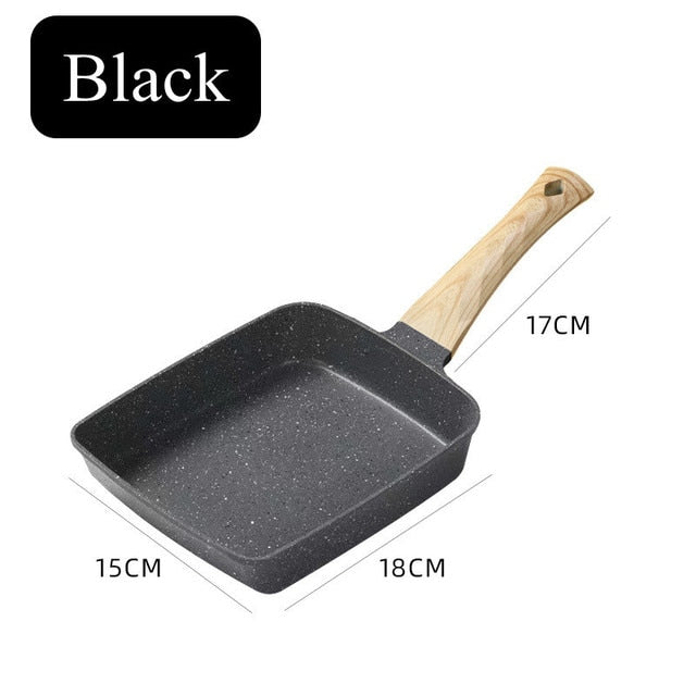 Black Non-Stick Wave Bottom Tamagoyaki Omelette Saucepan with wooden handle and measurements