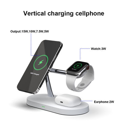 3-in-1 magsafe charging stand with wireless charging for phone, watch, and earphones in white