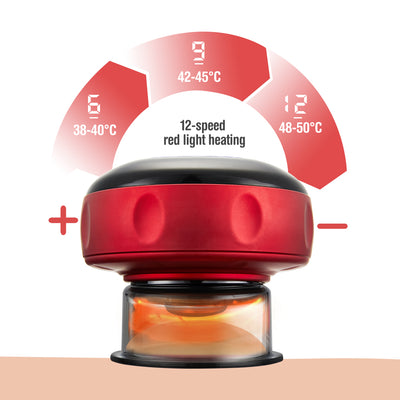 Red at-home cellulite therapy massager with 12-speed red light heating and adjustable temperature settings