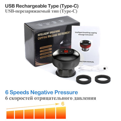 USB rechargeable at-home cellulite therapy massager with intelligent breathing cupping and 6 speeds
