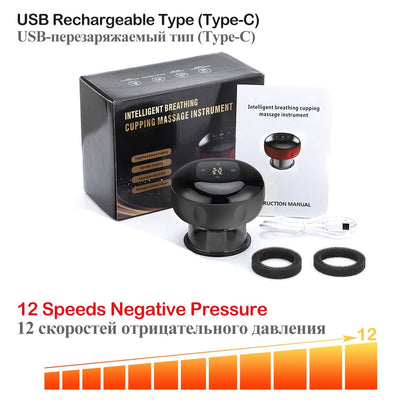 USB rechargeable at-home cellulite therapy massager with 12 speeds and negative pressure for effective cupping massage