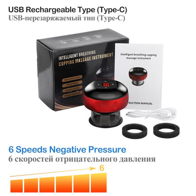 USB rechargeable at-home cellulite therapy massager with 6 speed settings and negative pressure