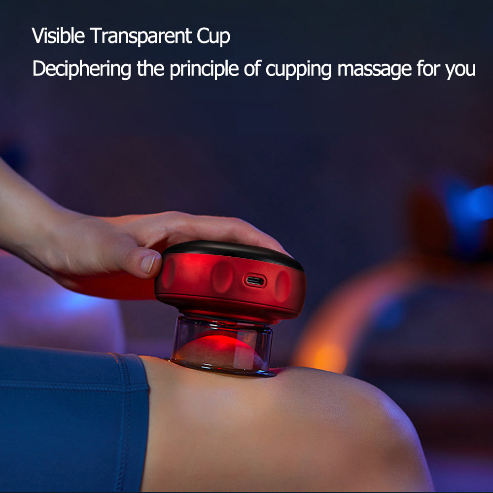 At-home cellulite therapy massager with visible transparent cup used for cupping massage on thigh