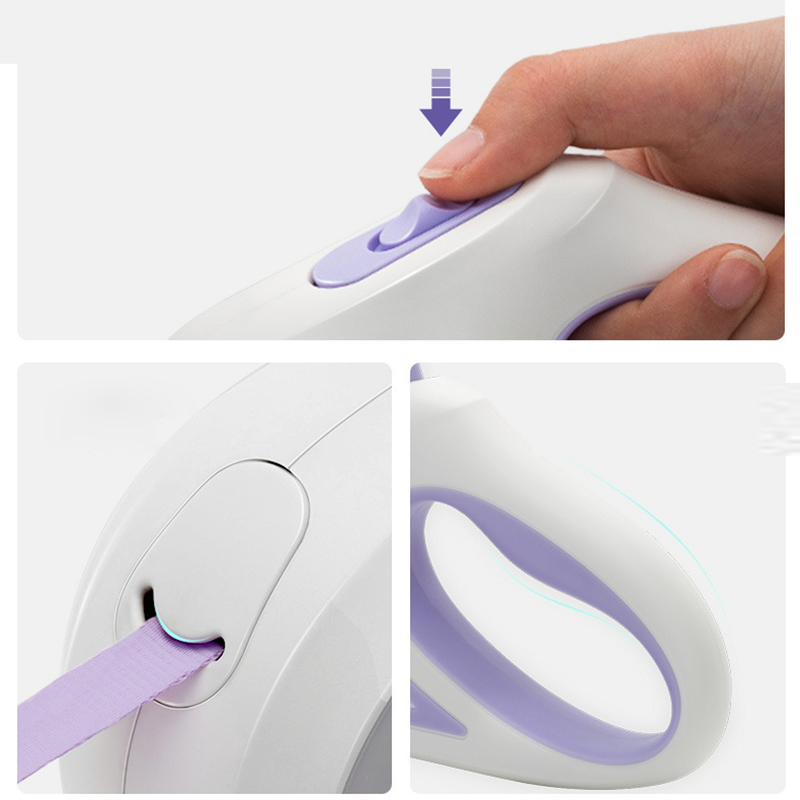 Close-up views of the best LED leash for walking dogs at night showing button, strap, and ergonomic handle