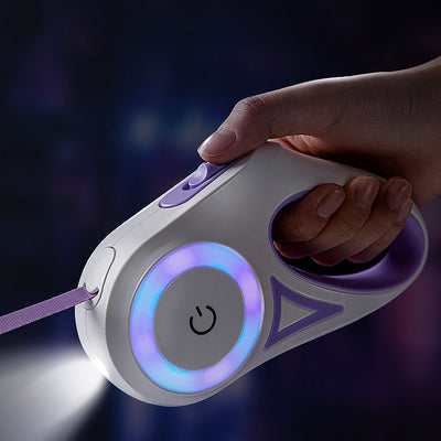 White and purple best LED leash for walking dogs at night with bright light and ergonomic handle