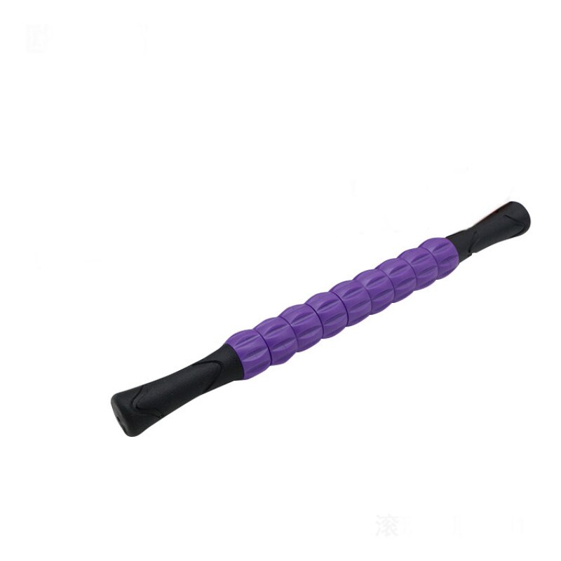 Purple deep tissue massage roller with black handles designed for muscle relief and recovery