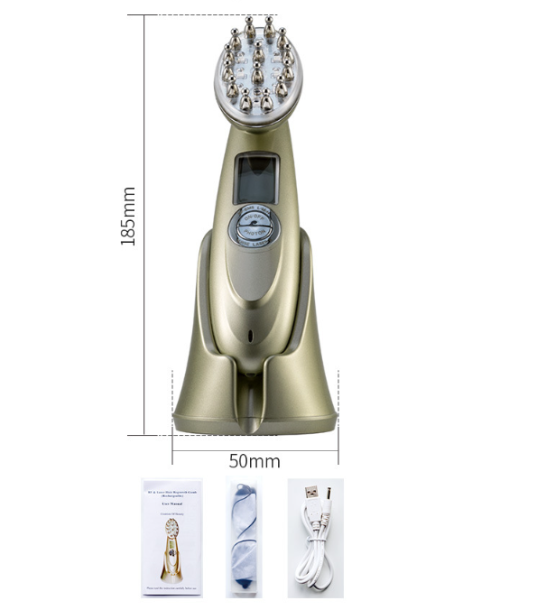 Compact laser hair regrowth device with massage nodes USB charging cable and user manual