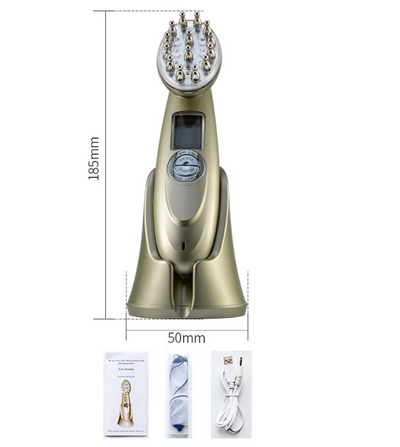 Compact laser hair regrowth device with massage nodes USB charging cable and user manual