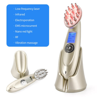 Laser hair regrowth device with low-frequency laser and vibration massage features in gold color