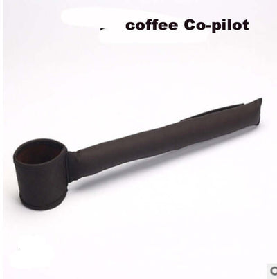 Brown leather car seat gap filler with attached cup holder for car coffee co-pilot