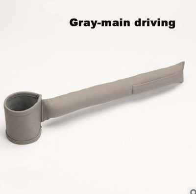 Gray leather car seat gap filler with attached cup holder for main driving safety