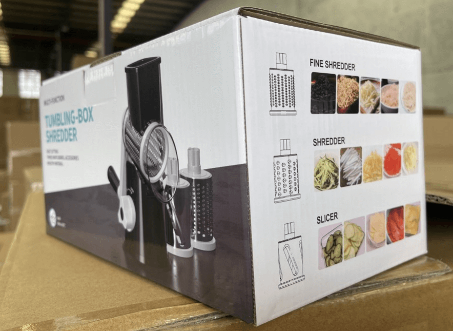 Manual kitchen grater Tumbling-box shredder with fine shredder, shredder, and slicer attachments