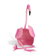 Pink flamingo wine holder with detailed wings and long neck for holding a wine bottle