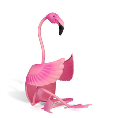 Pink flamingo wine holder with detailed wings and long neck perfect for decorative wine display