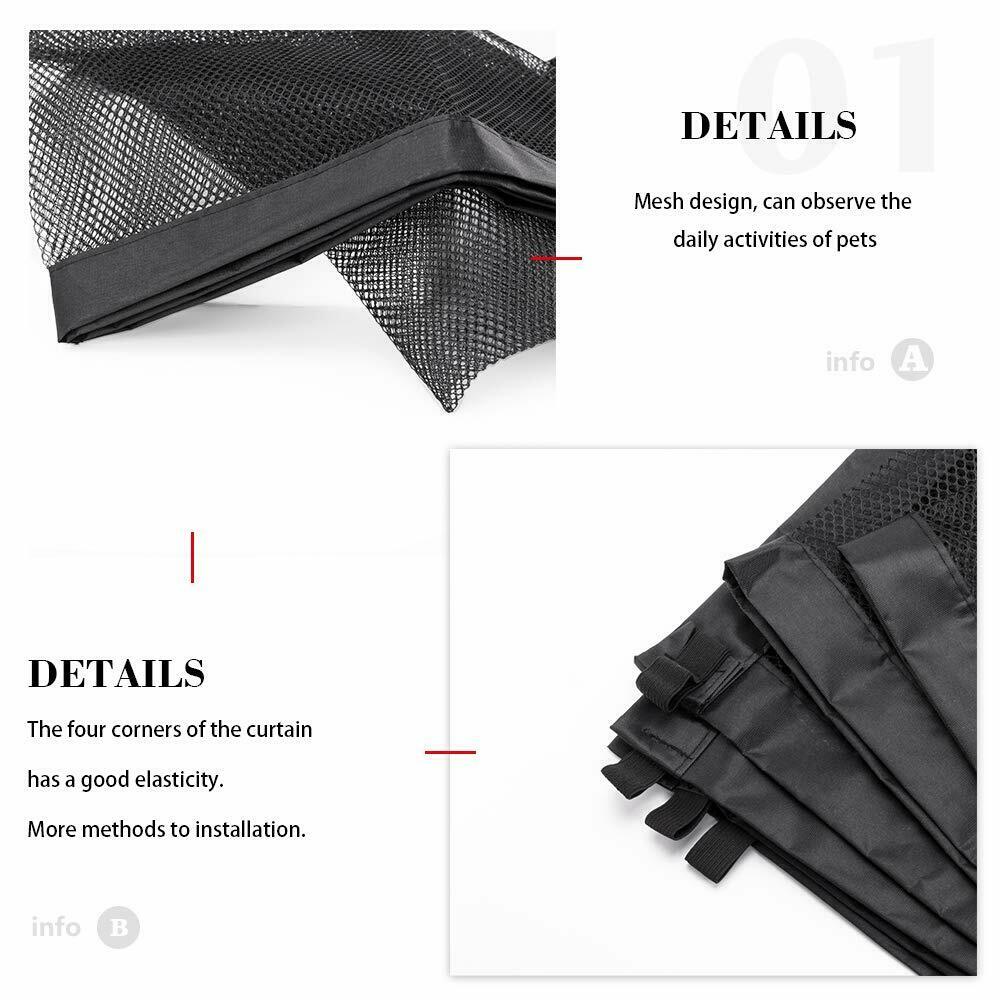 Close-up of portable pet safety gate mesh design and elastic corners for easy installation