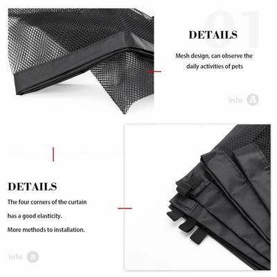 Close-up of portable pet safety gate mesh design and elastic corners for easy installation
