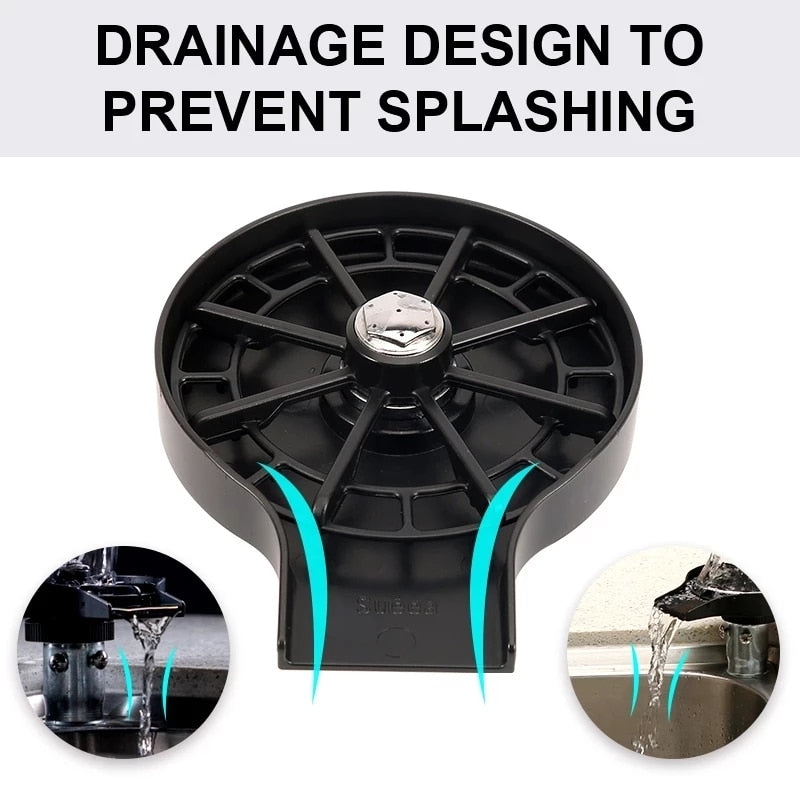 Black kitchen sink cup washer with drainage design to prevent splashing under faucet water flow