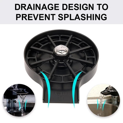 Black kitchen sink cup washer with drainage design to prevent splashing under faucet water flow