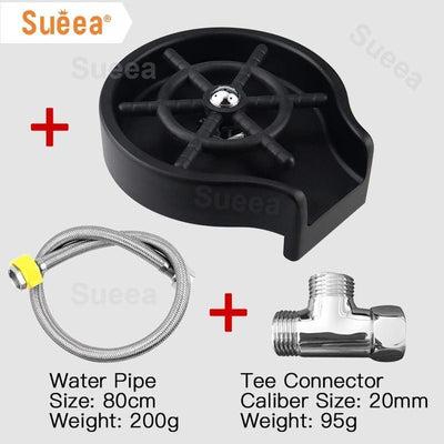 Kitchen sink cup washer with water pipe and tee connector for efficient cleaning