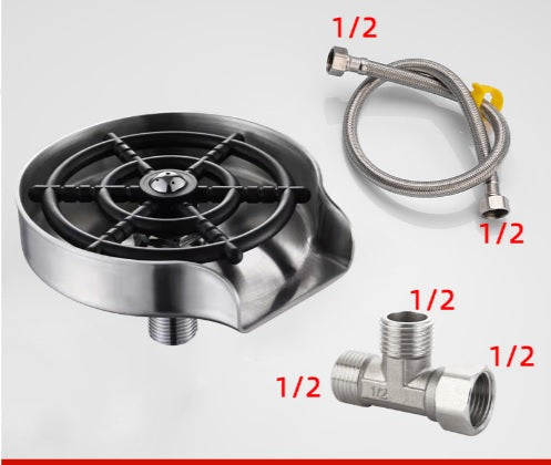 Stainless steel kitchen sink cup washer with hose and 1/2 inch connectors for easy installation