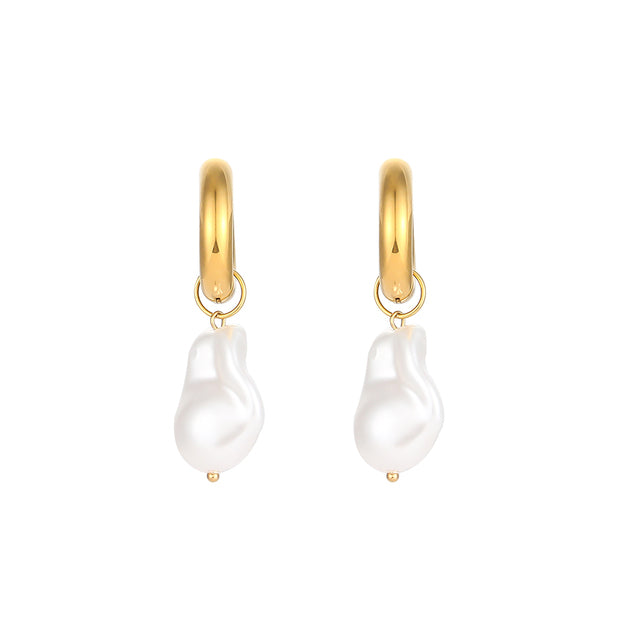 Elegant water drop earrings with gold hoops and white pearl drops from My Store