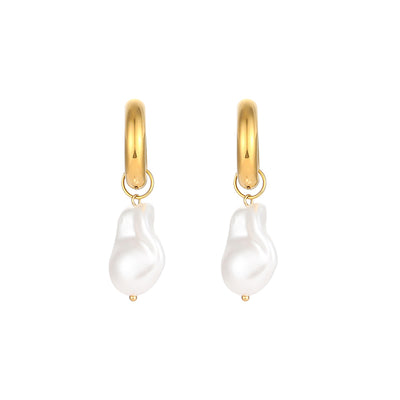 Elegant water drop earrings with gold hoops and white pearl drops from My Store