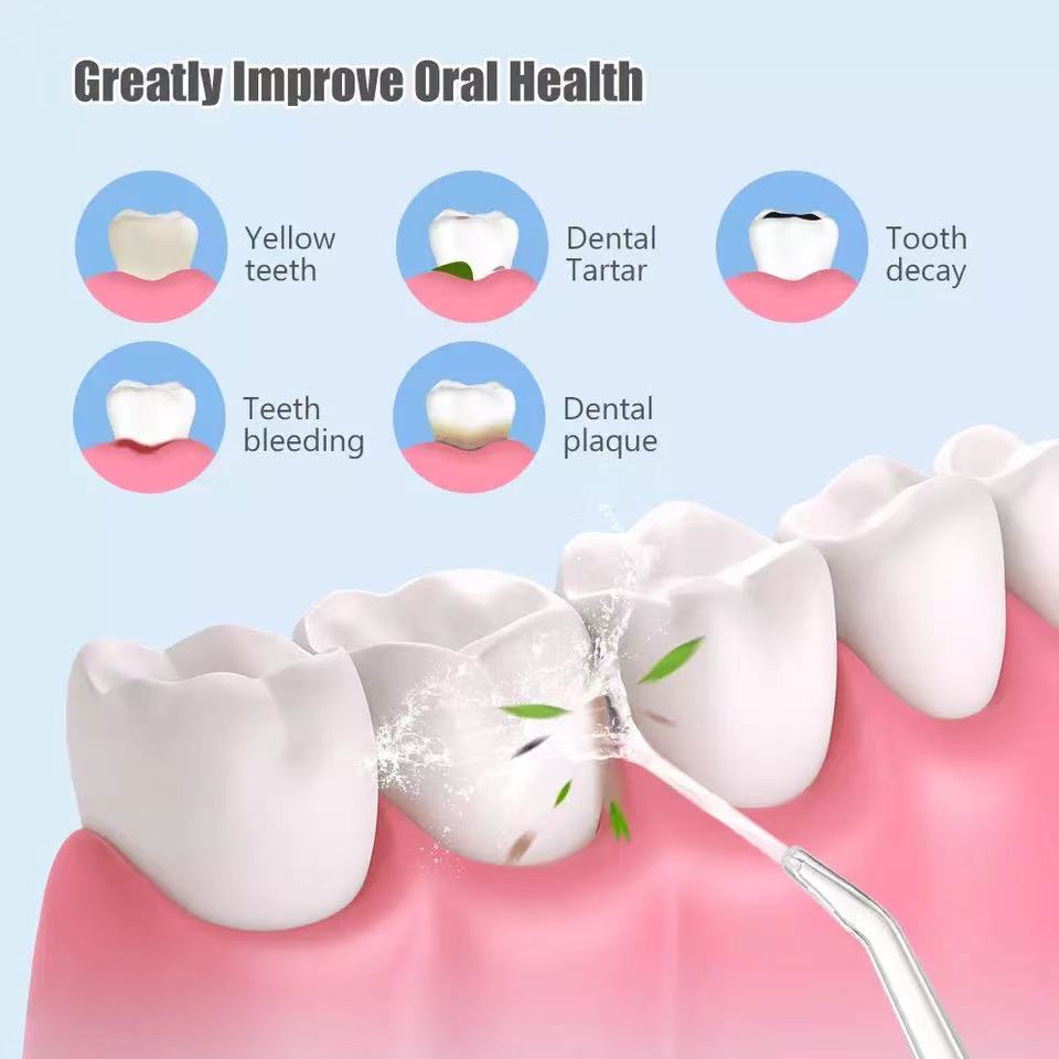 Waterproof dental irrigator cleaning teeth to remove yellow teeth, dental tartar, tooth decay, bleeding, and plaque